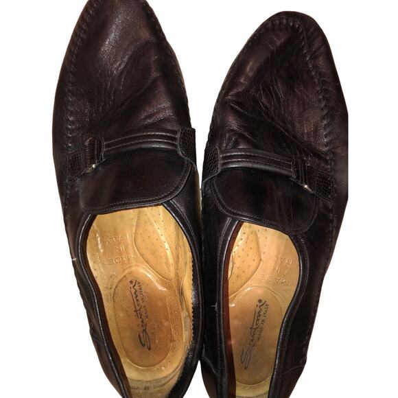 Santoni Bit Loafer Black Calf Leather Size 13 D Made In Italy Slip On Moc Stitch - Picture 11 of 12